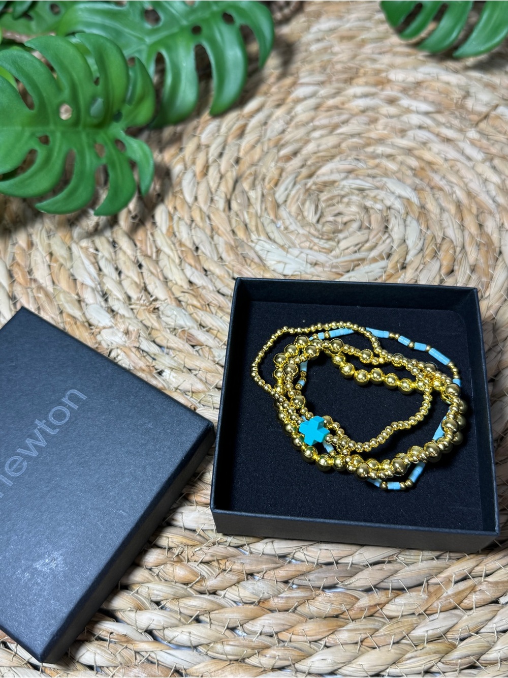 Newton Gold and Turquoise Bead Bracelet Set - Picture 3 of 4